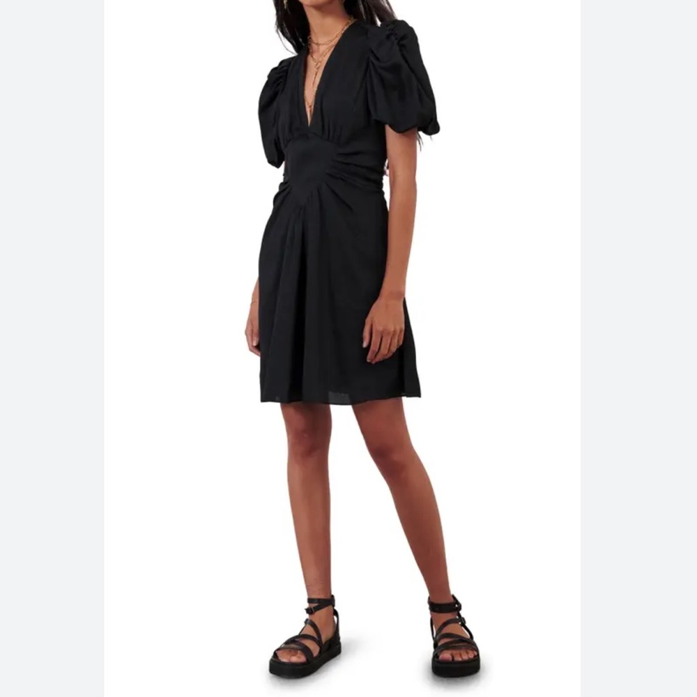 Ba&sh Wina Mini Dress Size 6 Women Color Black Short Puff Sleeve V Neck Preppy